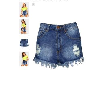 Stone Wash High Waist Ripped Denim Shorts